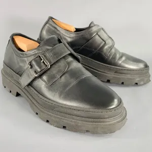 8 BY YOOX Size 10 Black Leather Buckle Chunky Sole Loafers
