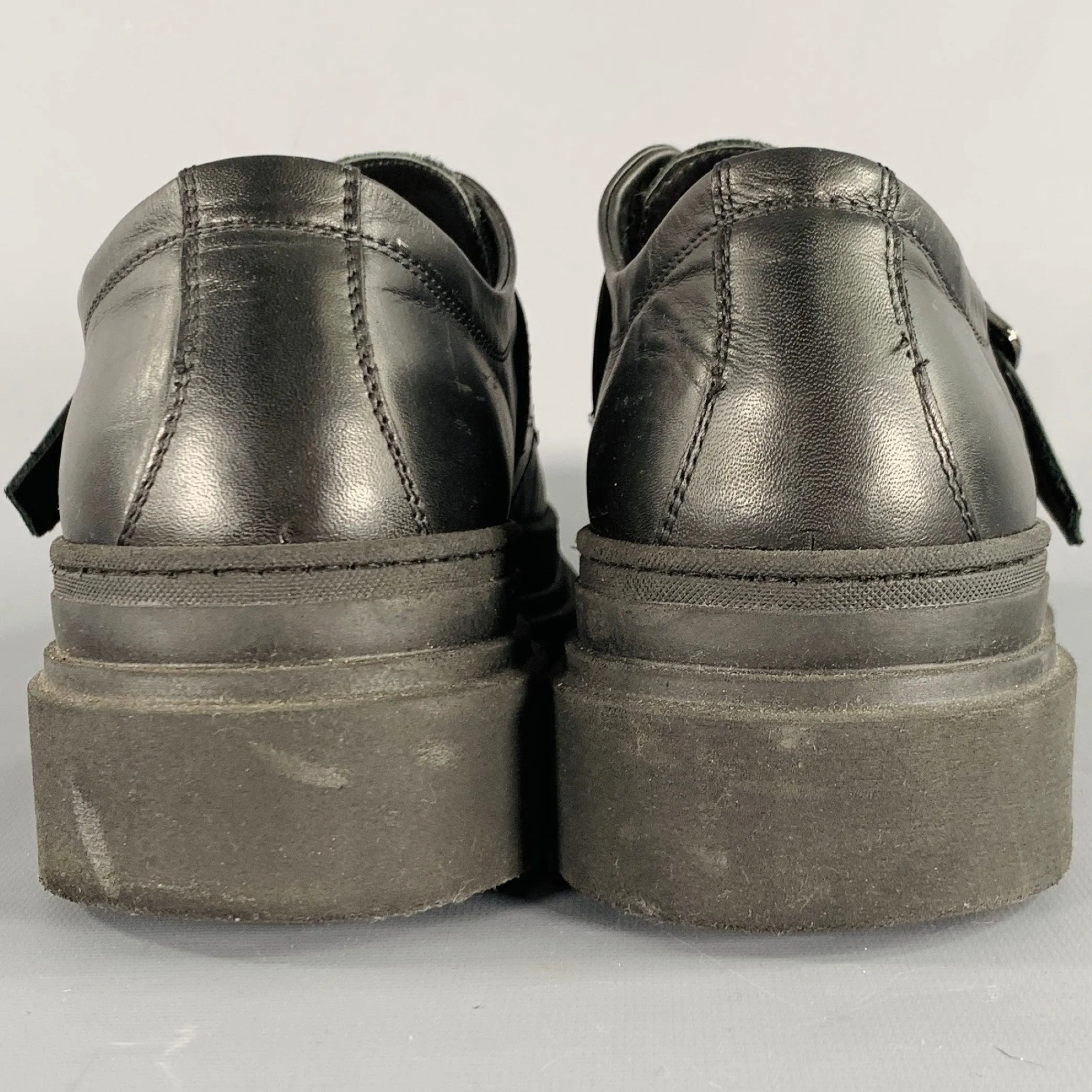 8 BY YOOX Size 10 Black Leather Buckle Chunky Sole Loafers