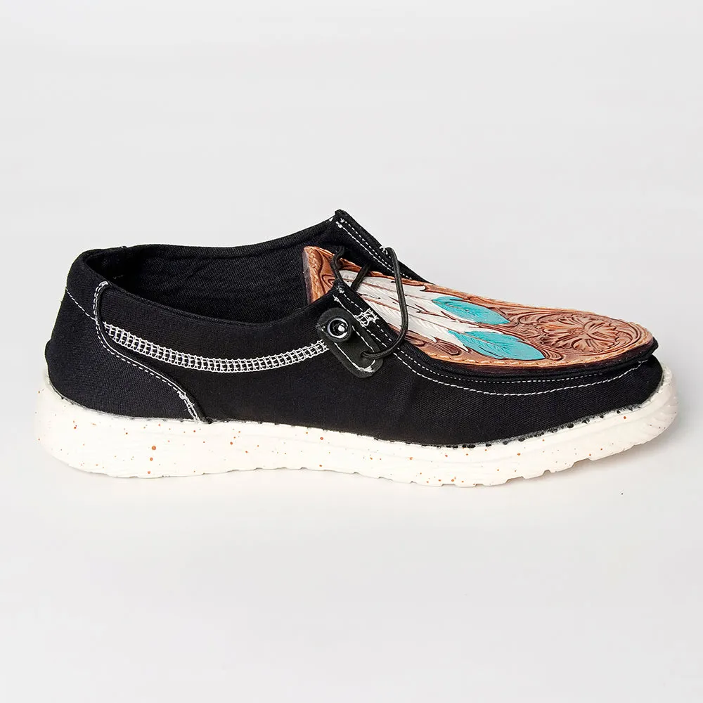 American Darling ADFT133BK3 Hand tooled carved genuine leather trim lightweight shoe footwear slip on