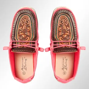 American Darling ADFT133NEPK9 Hand tooled carved genuine leather trim lightweight shoe footwear slip on