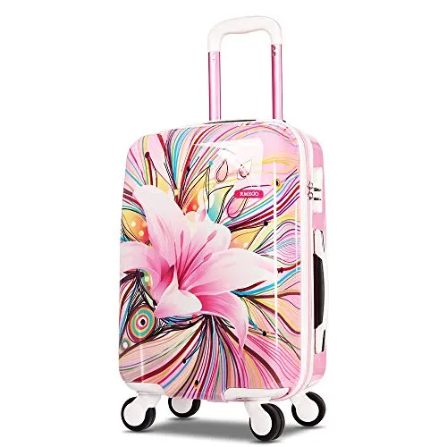 AO WEI LA OW Tourist Luggage Carry on Luggage with Spinner Wheels Rolling Suitcase for Women and Girls, Ascending Gardens Flowers (Pink ,20 Inch)