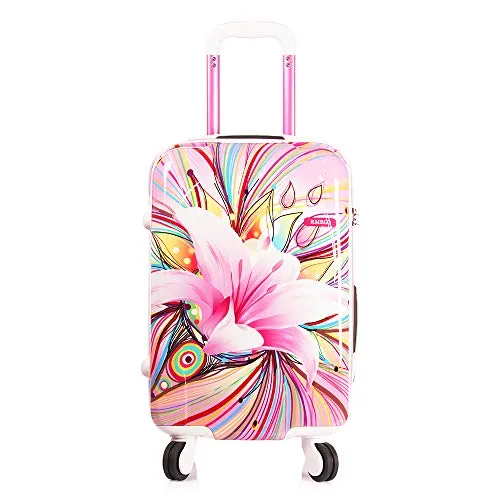 AO WEI LA OW Tourist Luggage Carry on Luggage with Spinner Wheels Rolling Suitcase for Women and Girls, Ascending Gardens Flowers (Pink ,20 Inch)