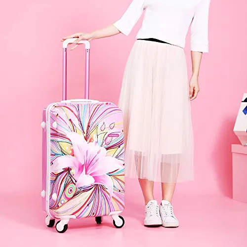 AO WEI LA OW Tourist Luggage Carry on Luggage with Spinner Wheels Rolling Suitcase for Women and Girls, Ascending Gardens Flowers (Pink ,20 Inch)