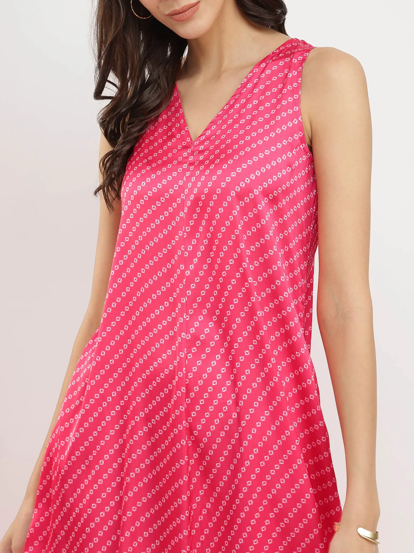 Bandhani Print A-Line Dress - Fuchsia