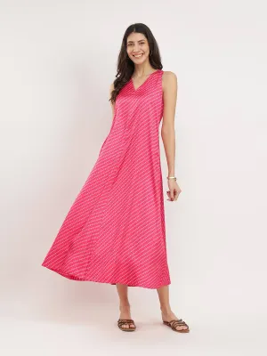 Bandhani Print A-Line Dress - Fuchsia