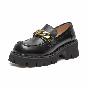 BeauToday Platform Lug Sole Loafers with Metal Chain Decor for Women