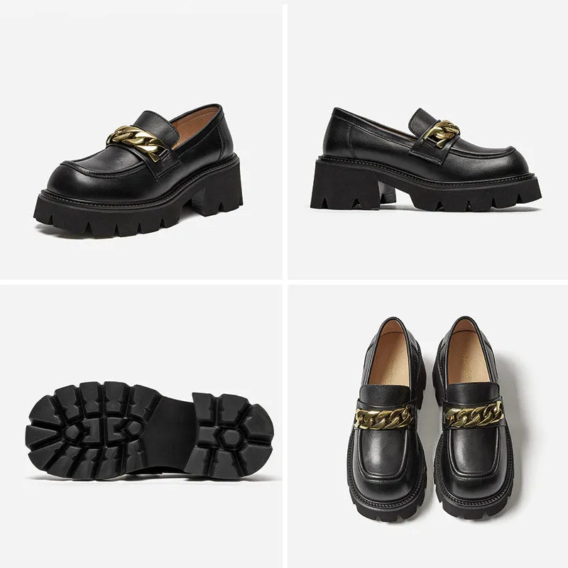 BeauToday Platform Lug Sole Loafers with Metal Chain Decor for Women