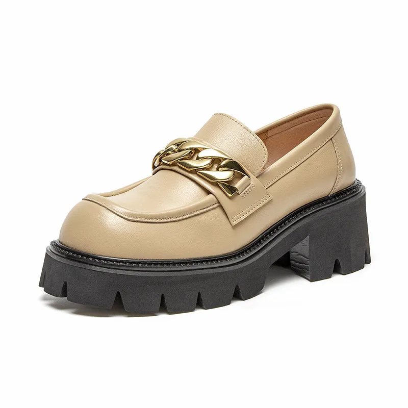 BeauToday Platform Lug Sole Loafers with Metal Chain Decor for Women