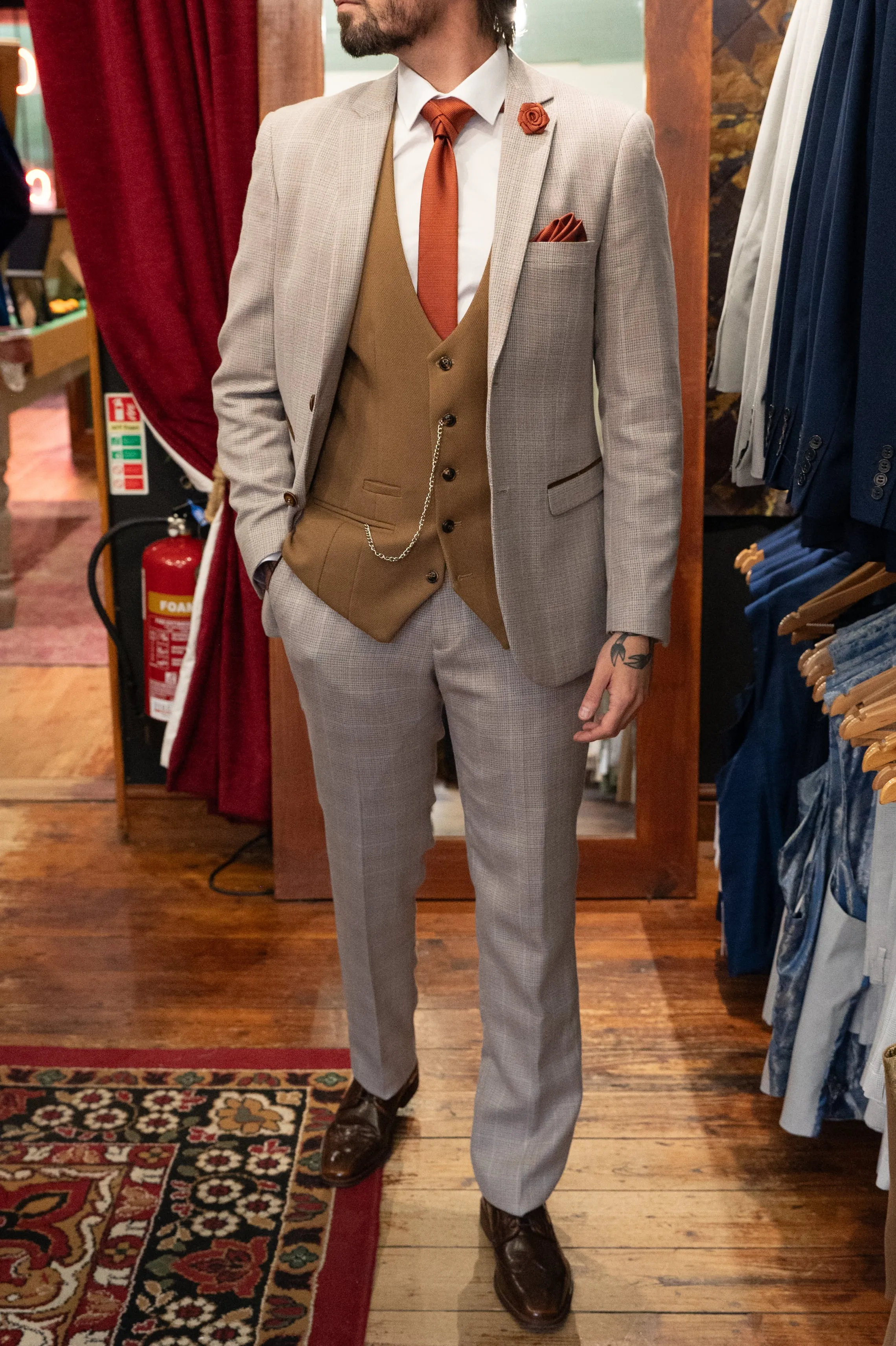 Beige and Oak Formal Look
