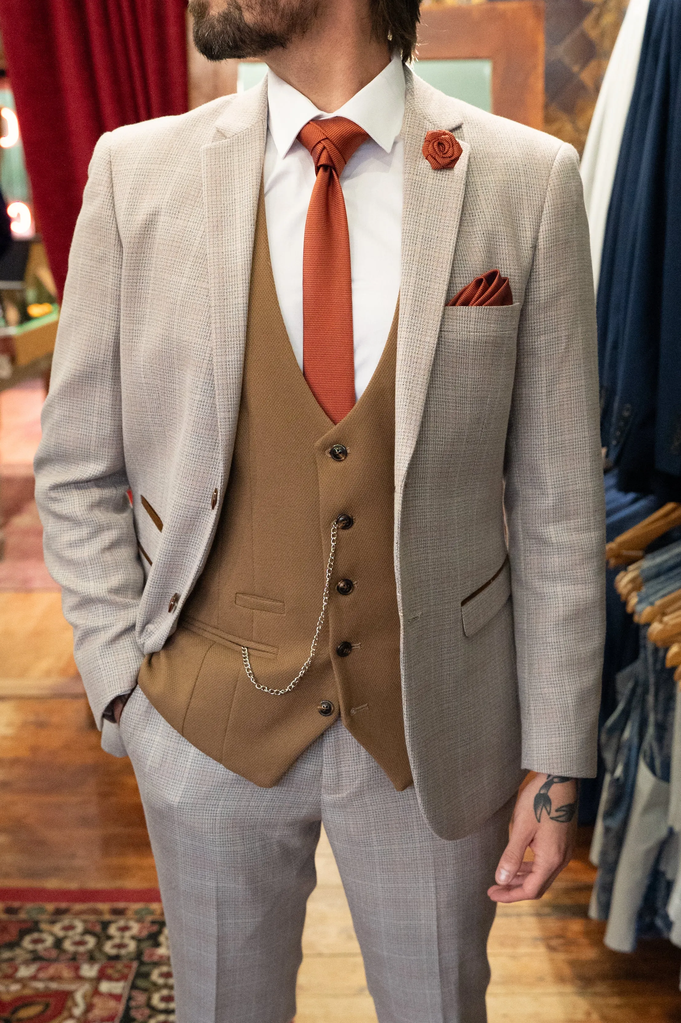 Beige and Oak Formal Look