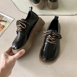 binfenxie  -  Spring Autumn Retro Casual Women's Loafers New Designer Platform Women's Leather Shoes Fashion Non-slip Lace Pumps Ladies
