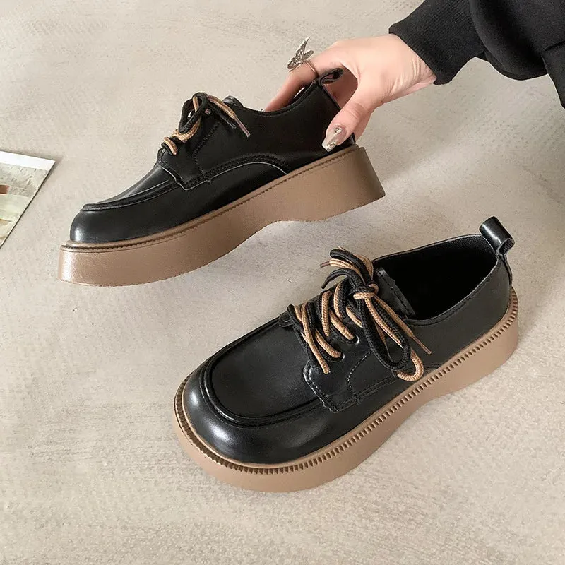 binfenxie  -  Spring Autumn Retro Casual Women's Loafers New Designer Platform Women's Leather Shoes Fashion Non-slip Lace Pumps Ladies