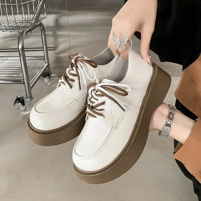 binfenxie  -  Spring Autumn Retro Casual Women's Loafers New Designer Platform Women's Leather Shoes Fashion Non-slip Lace Pumps Ladies
