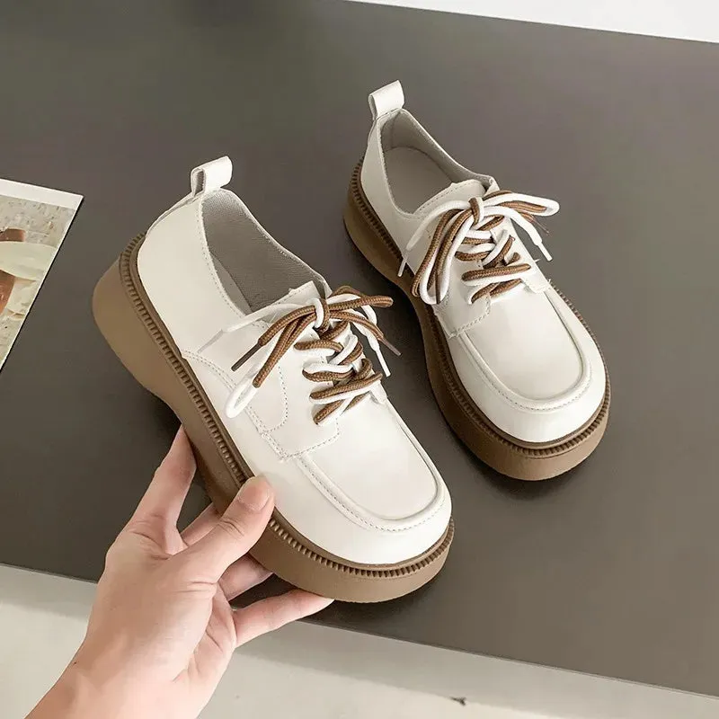 binfenxie  -  Spring Autumn Retro Casual Women's Loafers New Designer Platform Women's Leather Shoes Fashion Non-slip Lace Pumps Ladies