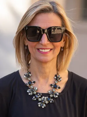 Black And Antique Gray Stone Statement Necklace