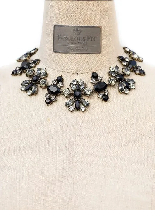 Black And Antique Gray Stone Statement Necklace