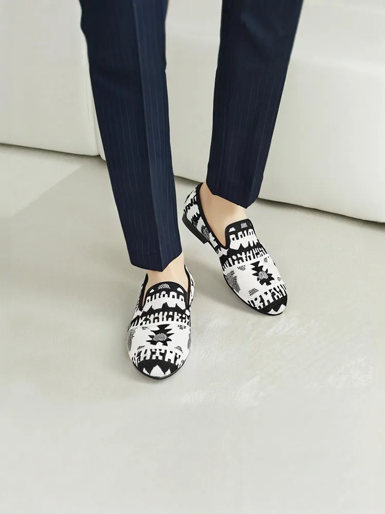 Black and white mixed knitted fabric men's shoes ethnic style retro old Beijing cloth shoes trendy handmade fashionable loafers
