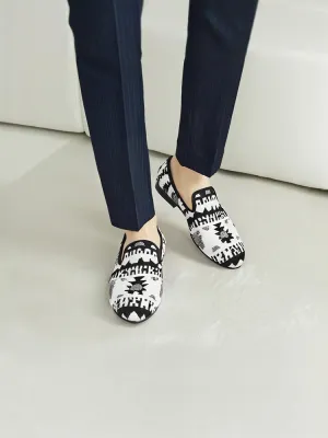 Black and white mixed knitted fabric men's shoes ethnic style retro old Beijing cloth shoes trendy handmade fashionable loafers