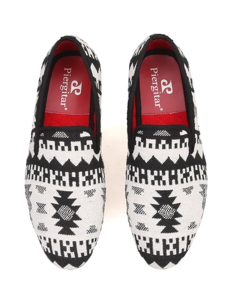 Black and white mixed knitted fabric men's shoes ethnic style retro old Beijing cloth shoes trendy handmade fashionable loafers