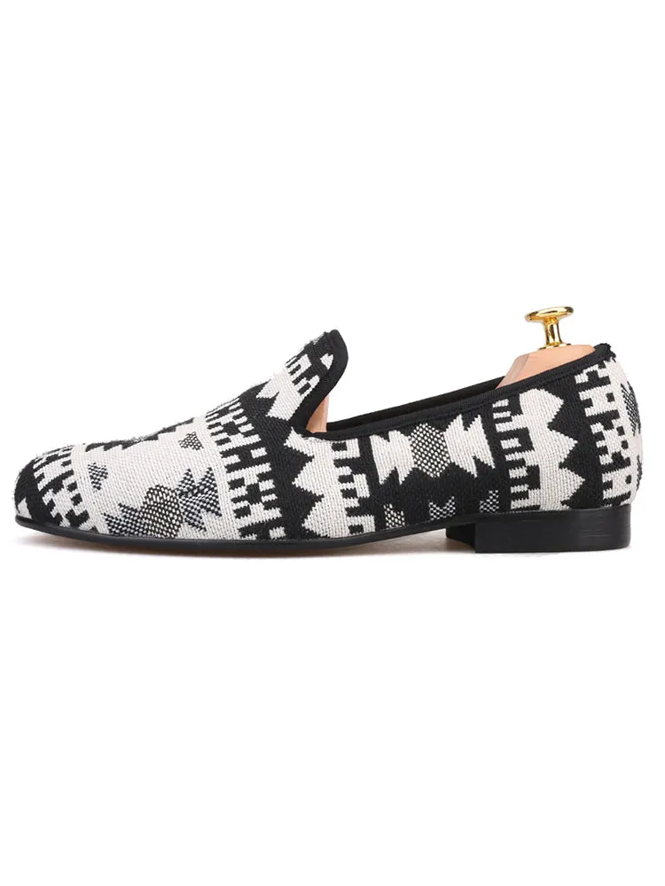 Black and white mixed knitted fabric men's shoes ethnic style retro old Beijing cloth shoes trendy handmade fashionable loafers