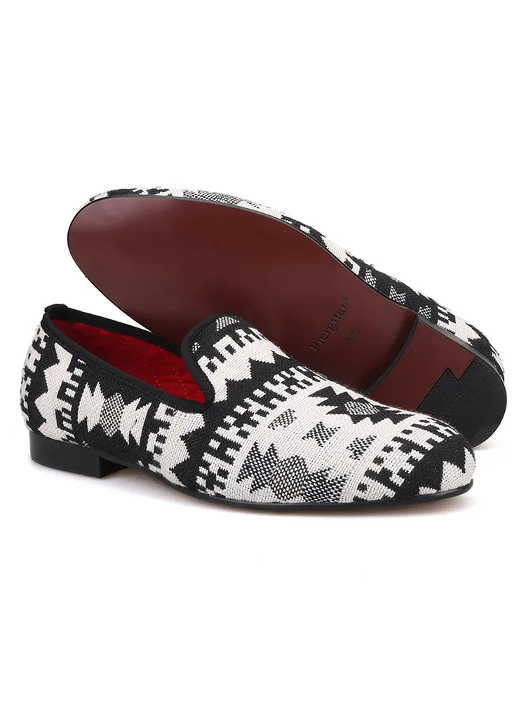 Black and white mixed knitted fabric men's shoes ethnic style retro old Beijing cloth shoes trendy handmade fashionable loafers