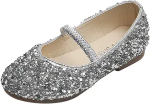 Bridesmaids hinestones Dress Shoes Glitter Slip On Mary Jane Ballet Flat for Princess Girls Wedding Pary