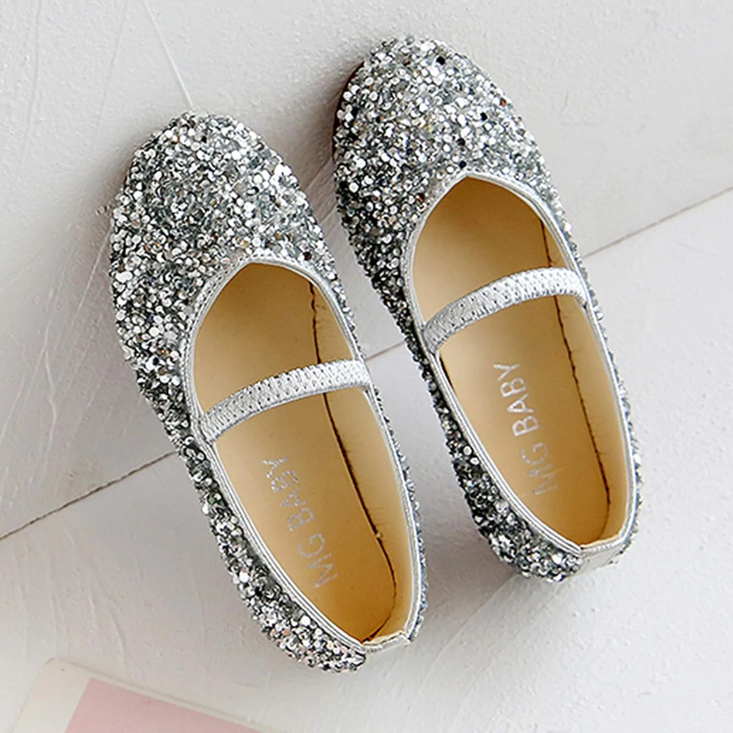 Bridesmaids hinestones Dress Shoes Glitter Slip On Mary Jane Ballet Flat for Princess Girls Wedding Pary