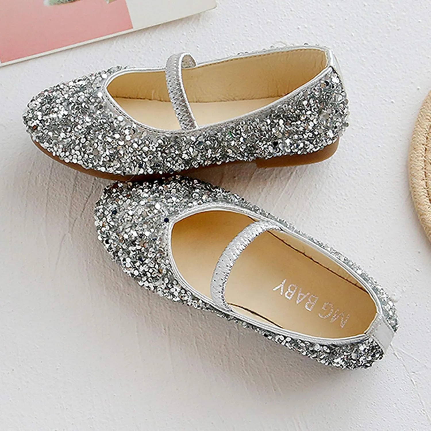 Bridesmaids hinestones Dress Shoes Glitter Slip On Mary Jane Ballet Flat for Princess Girls Wedding Pary