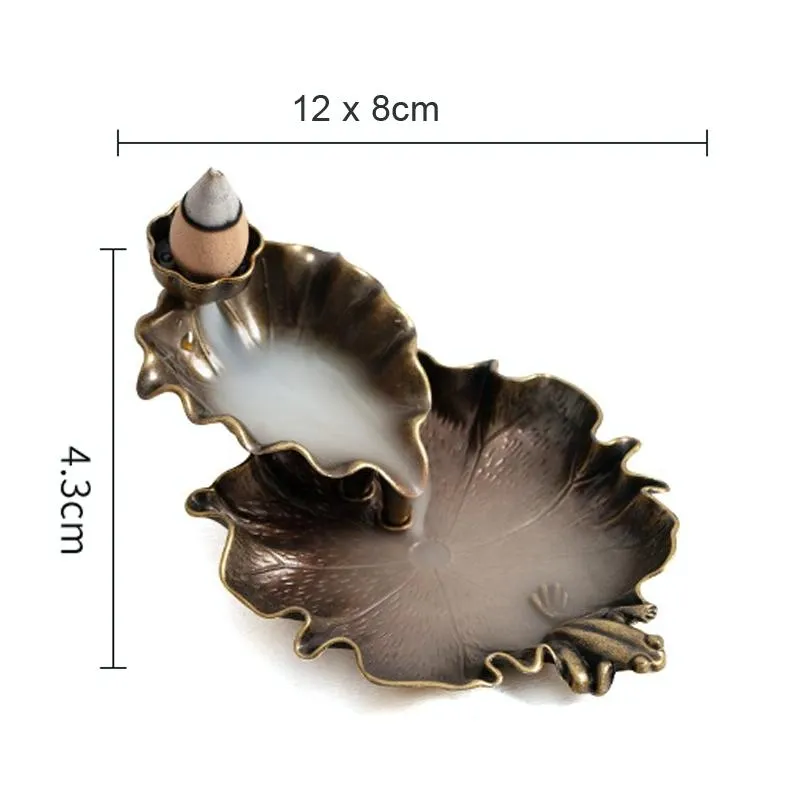Bronze Lotus Leaf Inverted Incense Burner - Antique Indoor
