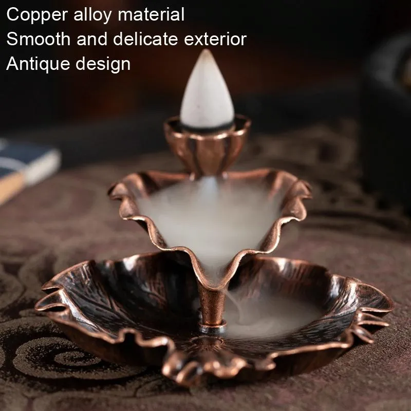 Bronze Lotus Leaf Inverted Incense Burner - Antique Indoor