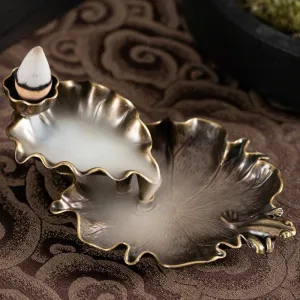 Bronze Lotus Leaf Inverted Incense Burner - Antique Indoor