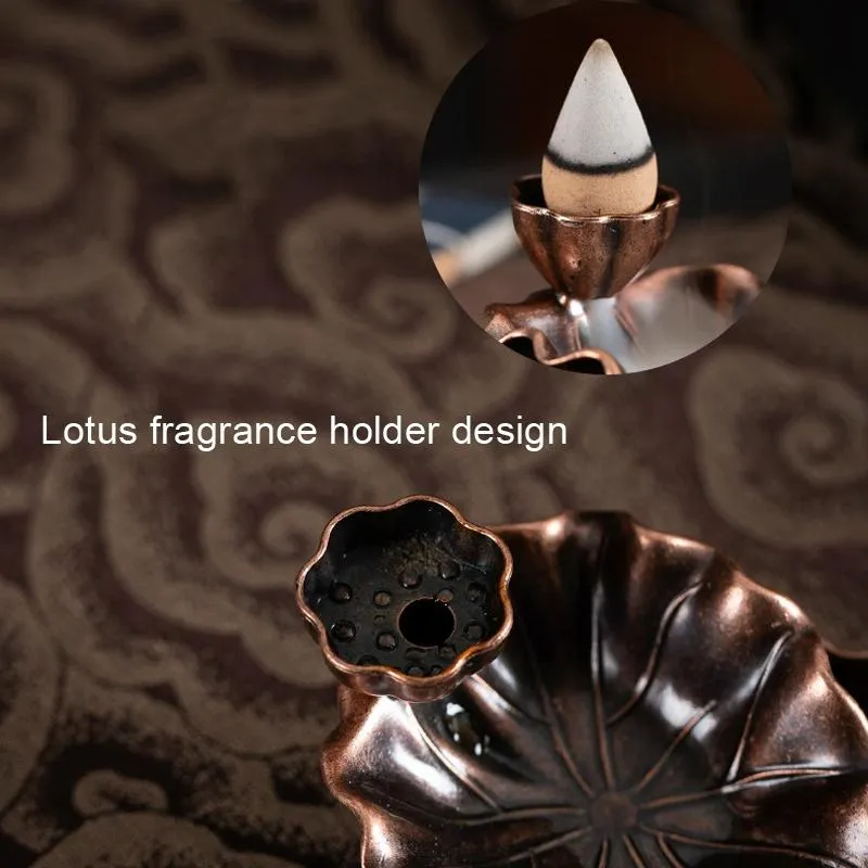 Bronze Lotus Leaf Inverted Incense Burner - Antique Indoor