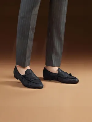 Chinese royal noble retro style dragon satin fabric men's slip-on loafers ball buckle smoking shoes for men