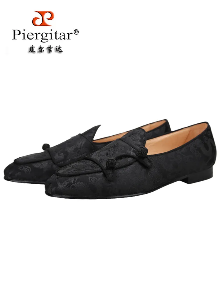 Chinese royal noble retro style dragon satin fabric men's slip-on loafers ball buckle smoking shoes for men