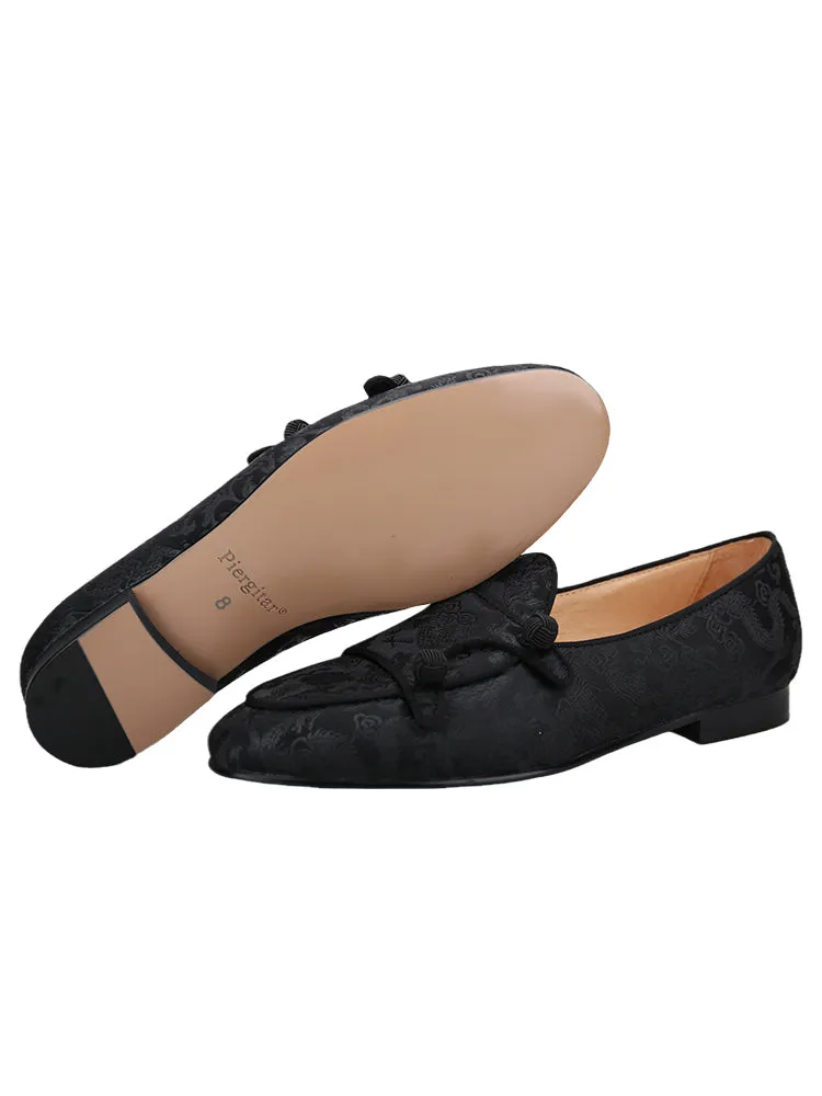 Chinese royal noble retro style dragon satin fabric men's slip-on loafers ball buckle smoking shoes for men