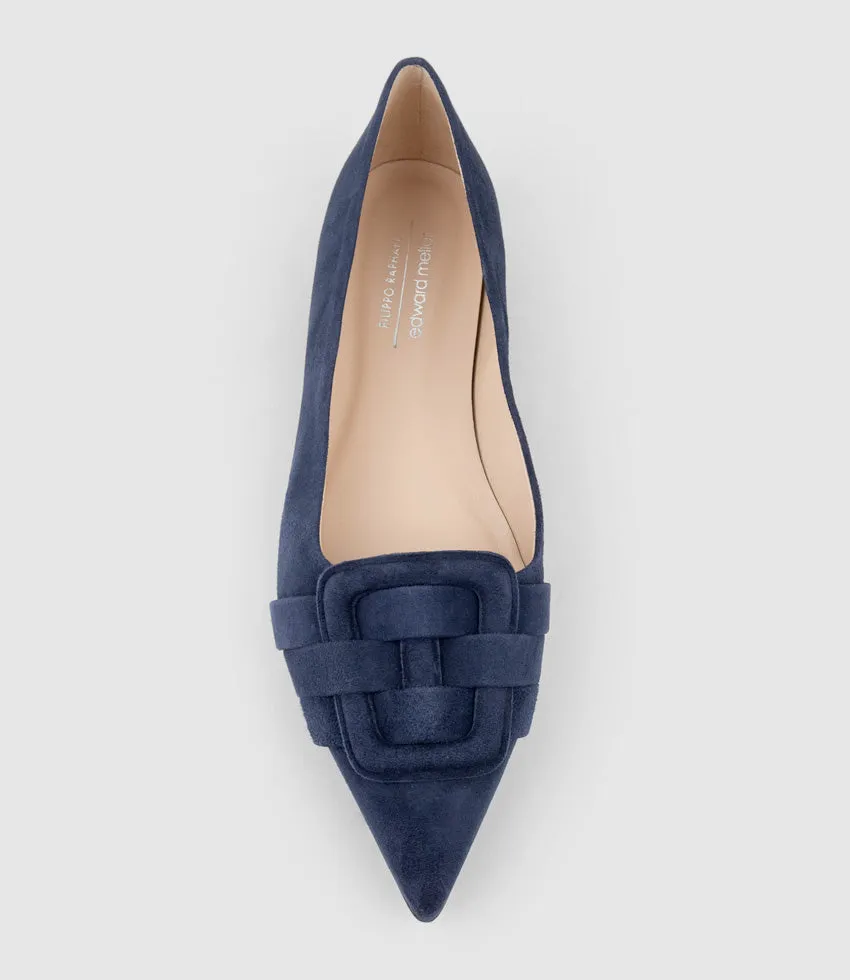 DESTRAFLAT Pointed Ballet with Buckle in Navy Suede