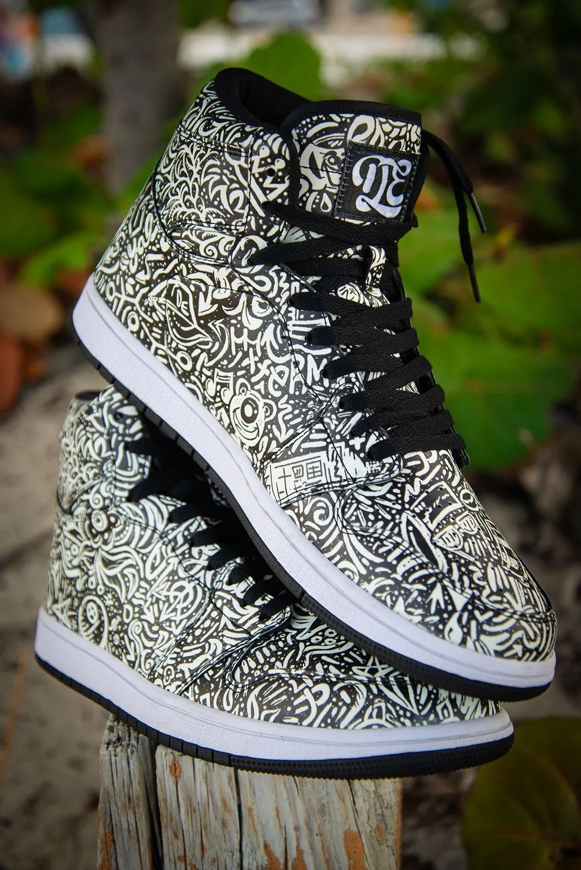 Devious Doodle Pattern Old School Mens High Top Sneakers