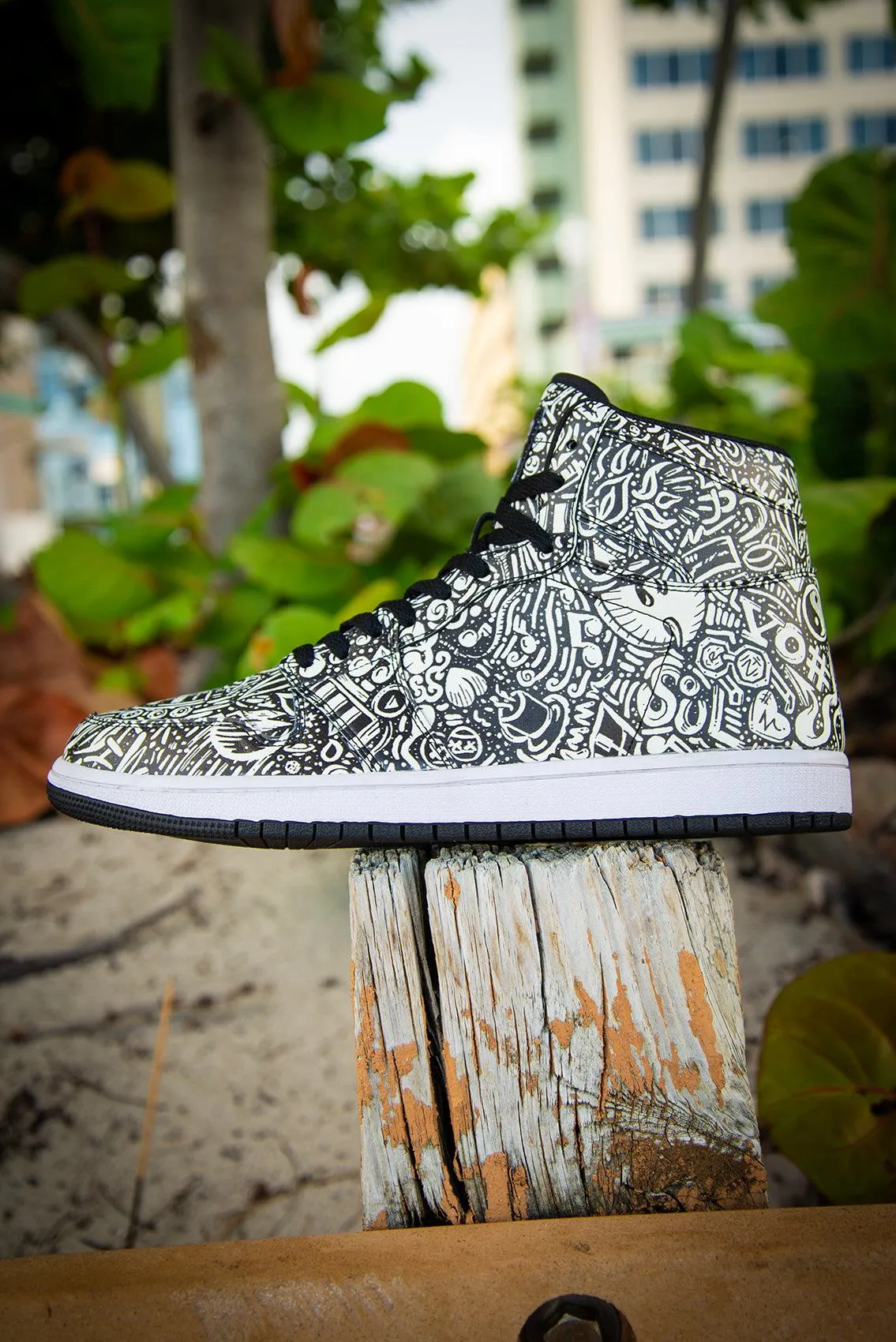 Devious Doodle Pattern Old School Mens High Top Sneakers