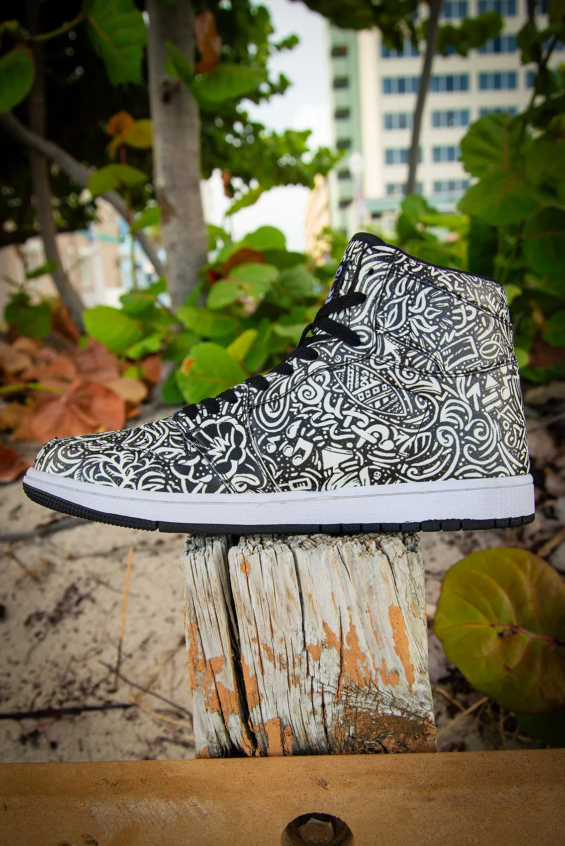 Devious Doodle Pattern Old School Mens High Top Sneakers