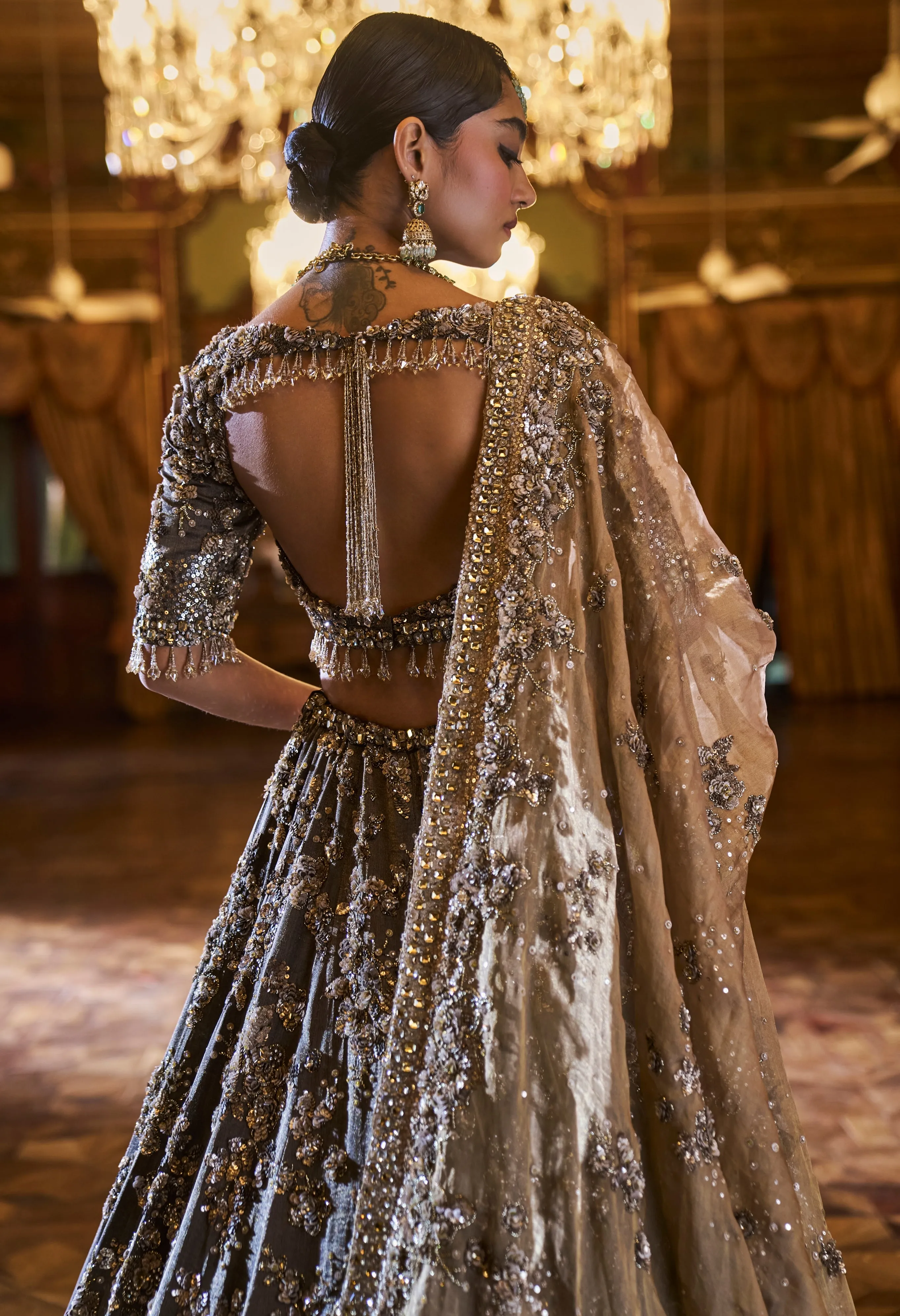 Falaknuma Antique Brown Tissue Lehenga Set
