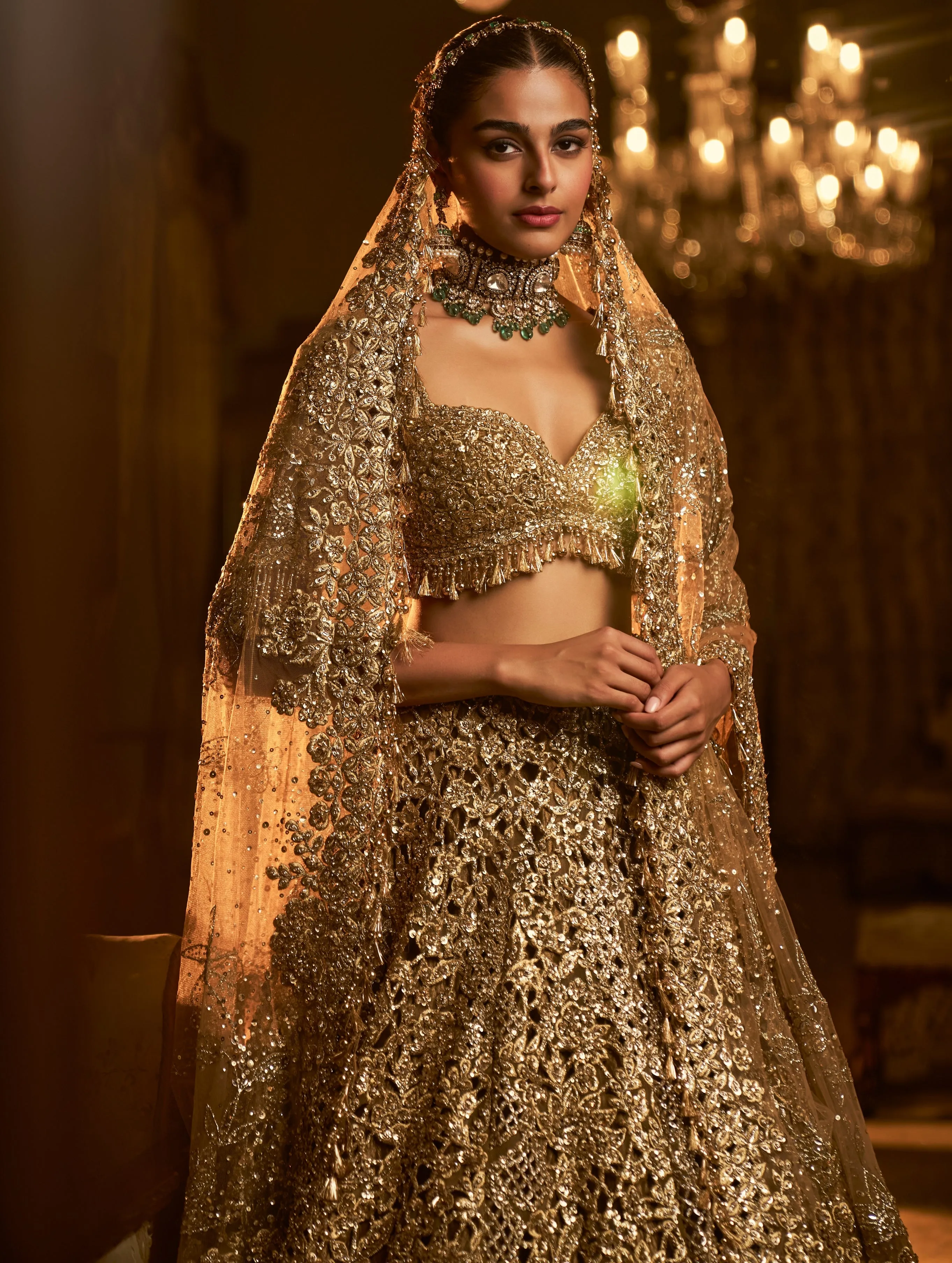 Falaknuma Gold Cut Work Lehenga Set