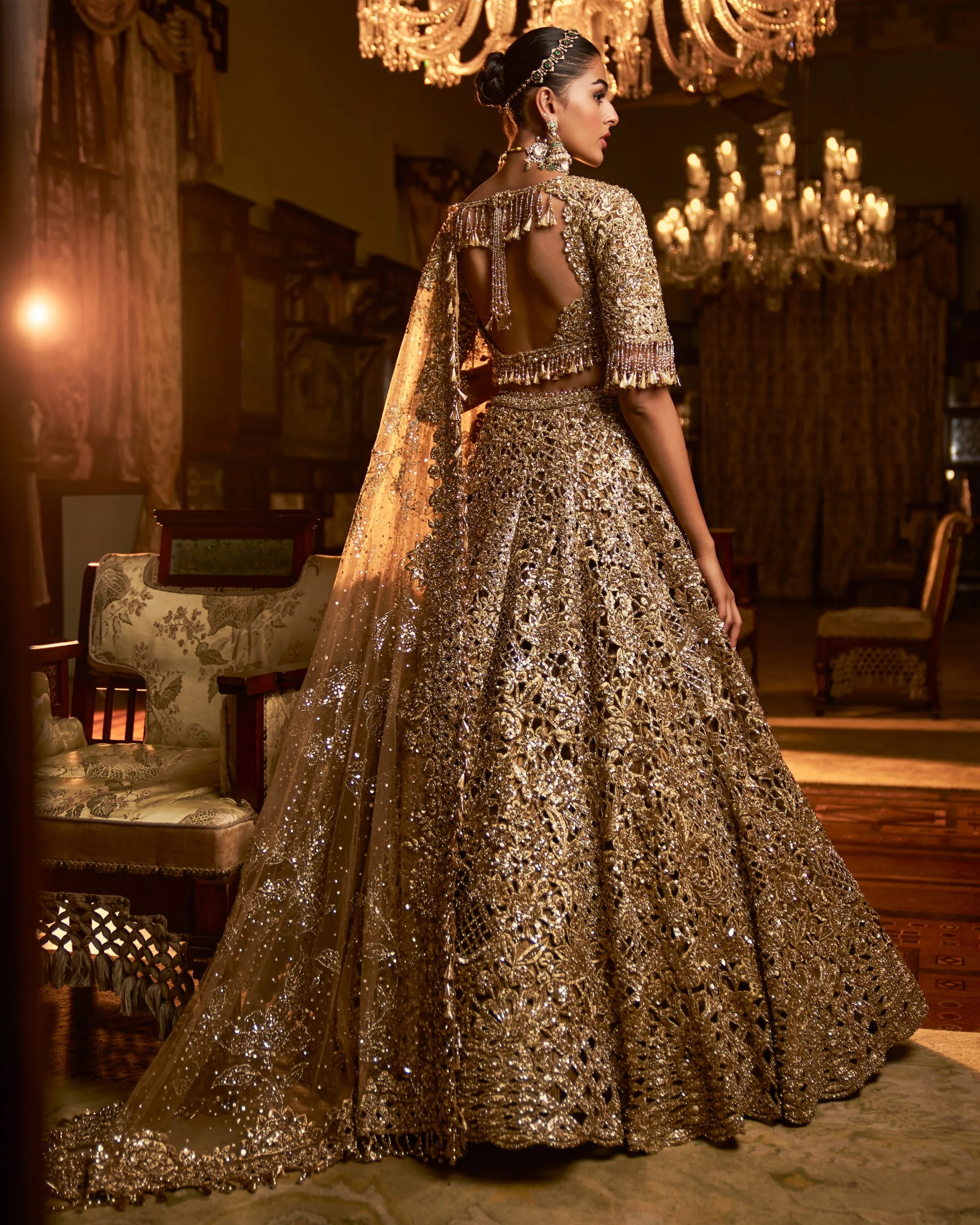 Falaknuma Gold Cut Work Lehenga Set