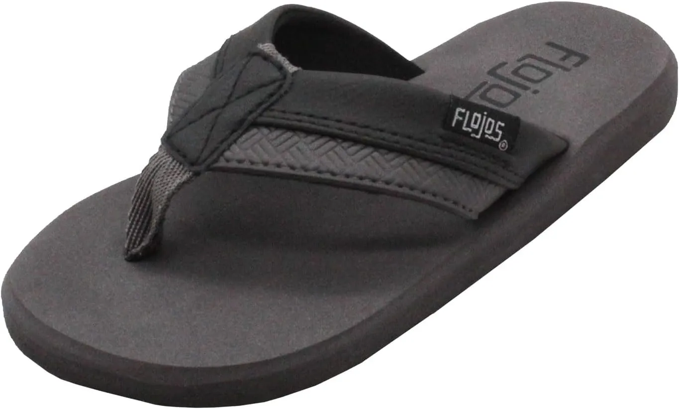 Flojos Kid's Ryan Sandal, Tutone Strap With Arch Support, Gray/Black