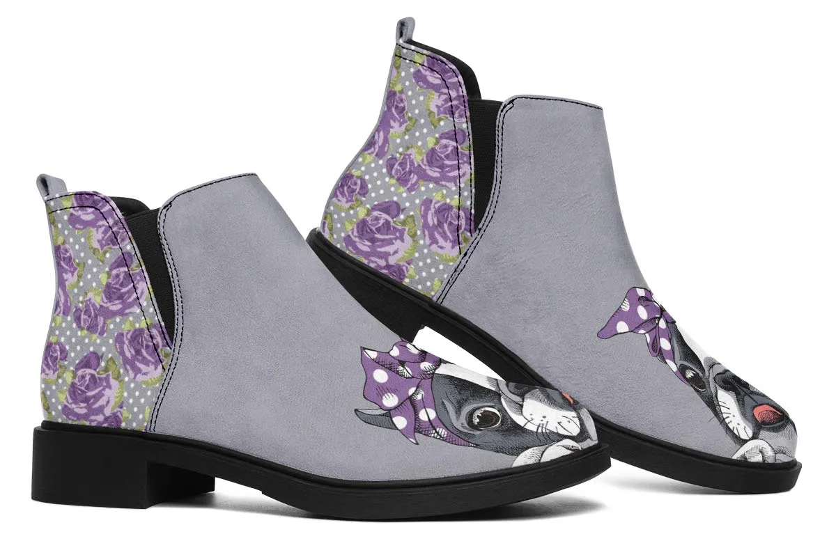 Floral Boston Terrier Purple Neat Vibe Boots
