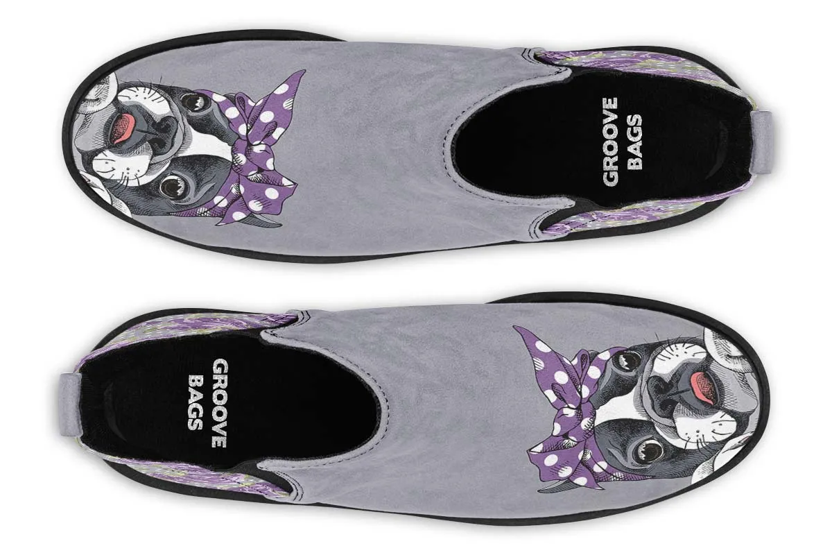 Floral Boston Terrier Purple Neat Vibe Boots