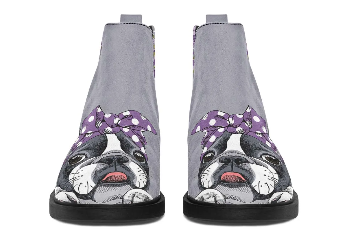 Floral Boston Terrier Purple Neat Vibe Boots