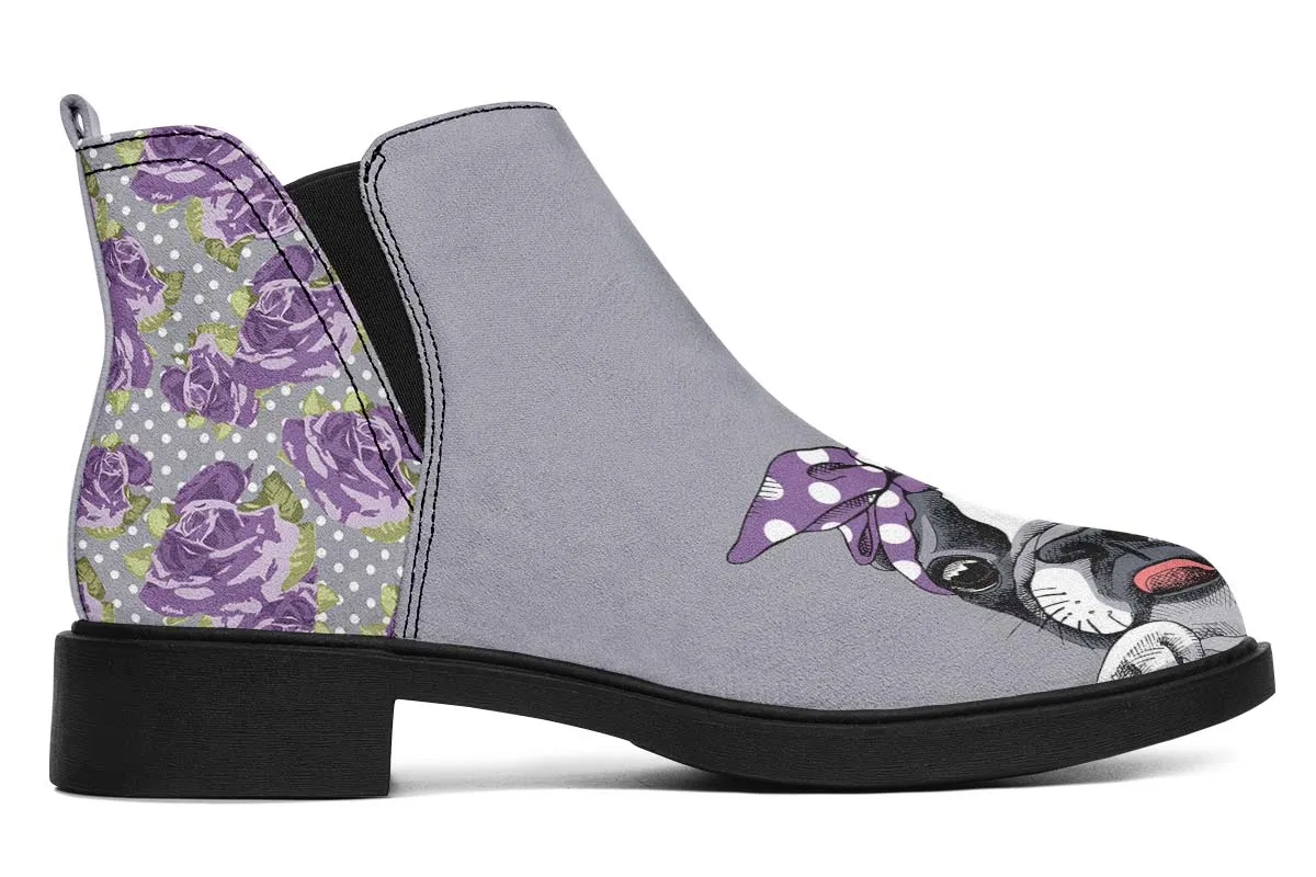 Floral Boston Terrier Purple Neat Vibe Boots