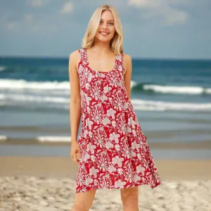 Floral Dress With Pocket  - Red