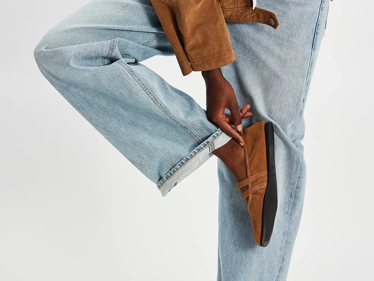 Free People: Crystal Gemini Flat in Burnt Caramel Suede