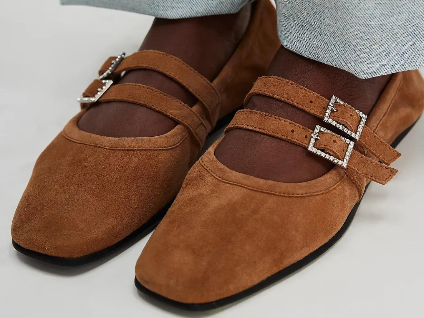 Free People: Crystal Gemini Flat in Burnt Caramel Suede